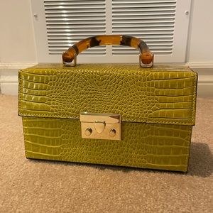 Yellow TopShop mock croc clutch bag with tortoise shell handle